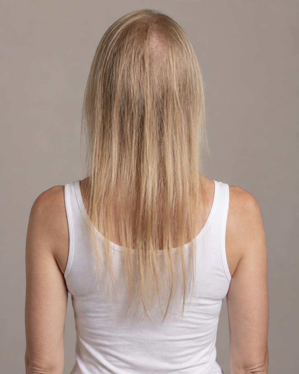Cheveux blonds fins et clairsemés avant pose
