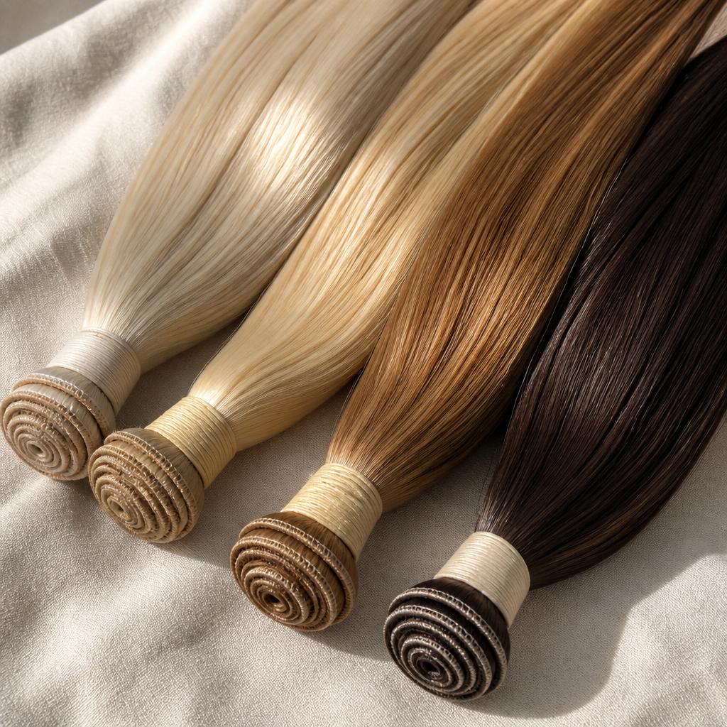 Mèches de cheveux slaves de différentes teintes, blond et châtain